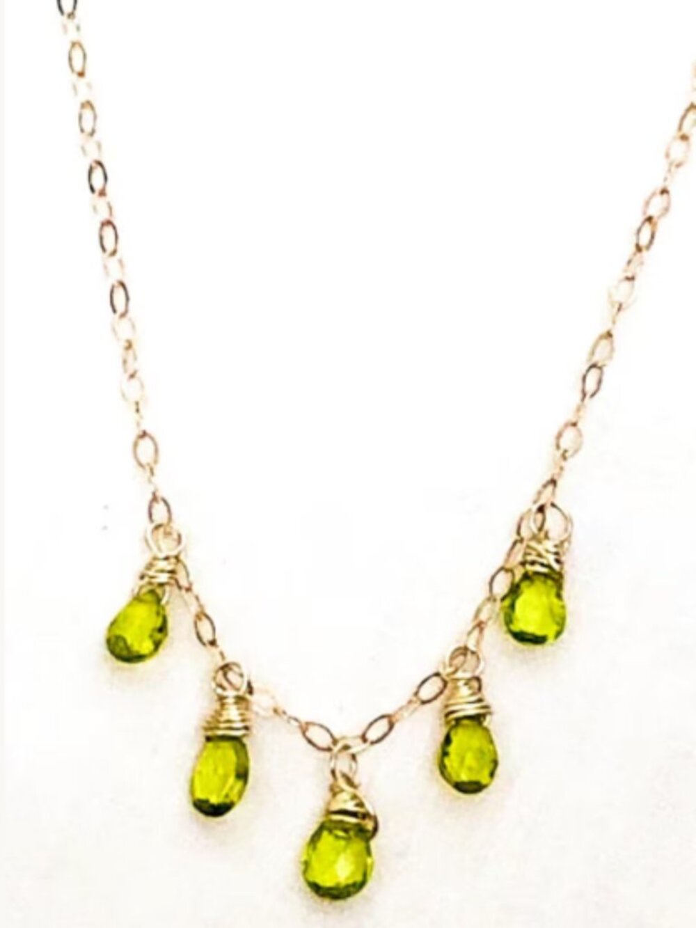 Natural Peridot Briolette Necklace 💚 Sterling Silver, August Birthstone